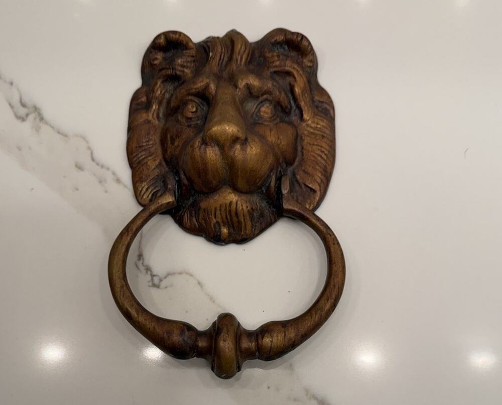 Vintage Lion Head Door Knocker Large Heavy Brass Tone Architectural Hardware